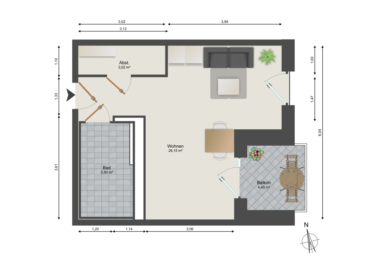 Grundriss Wohnung WE12, Haus 1